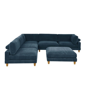 English Elm Large Corduroy Modular Sectional Sofa with Wooden Legs for Casual Living Rooms Dark Blue B2748S00216