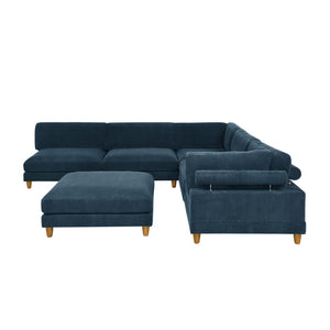 English Elm Large Corduroy Modular Sectional Sofa with Wooden Legs for Casual Living Rooms Dark Blue B2748S00216