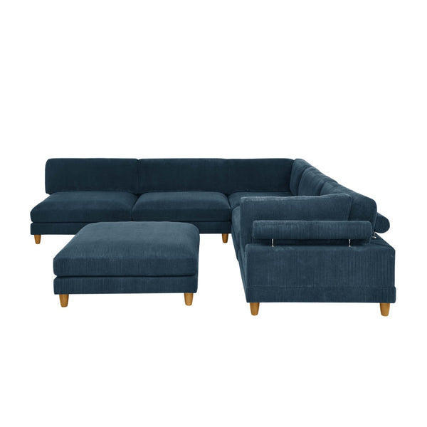 English Elm Large Corduroy Modular Sectional Sofa with Wooden Legs for Casual Living Rooms Dark Blue B2748S00216