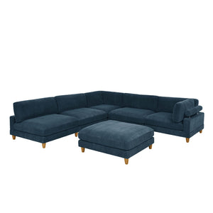 English Elm Large Corduroy Modular Sectional Sofa with Wooden Legs for Casual Living Rooms Dark Blue B2748S00216