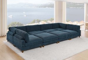 English Elm Large Corduroy Modular Sectional Sofa with Wooden Legs Mid-century Living Room Seating Dark Blue B2748S00217