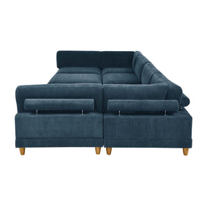 English Elm Large Corduroy Modular Sectional Sofa with Wooden Legs Mid-century Living Room Seating Dark Blue B2748S00217