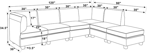 English Elm Polyester Blend Modular Sectional Sofa with L Shape Design for Living Rooms B2748S00218