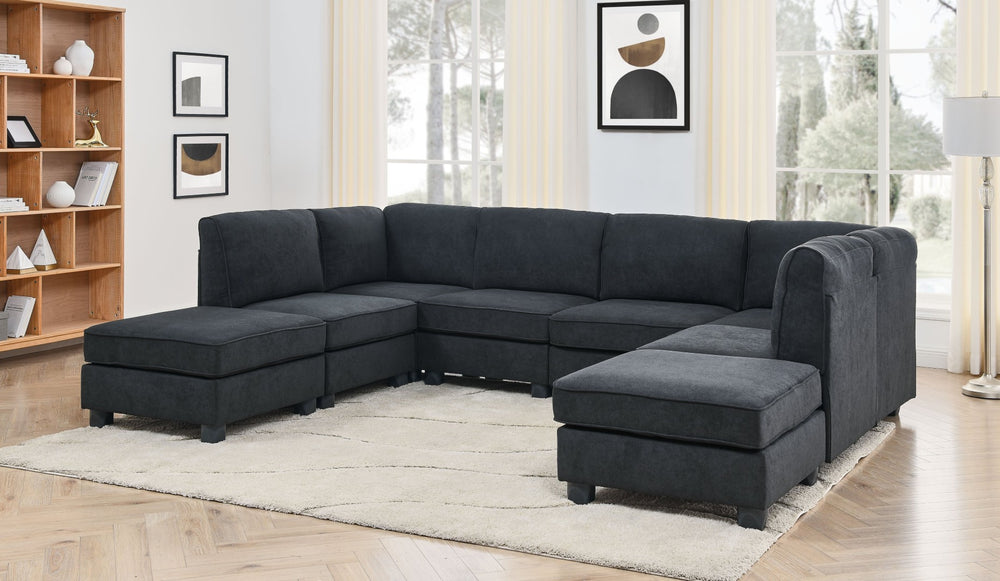 English Elm Polyester Upholstered Modular Sectional Sofa with Removable Cushions for Living Room B2748S00219
