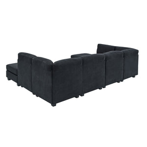 English Elm Polyester Upholstered Modular Sectional Sofa with Removable Cushions for Living Room B2748S00219