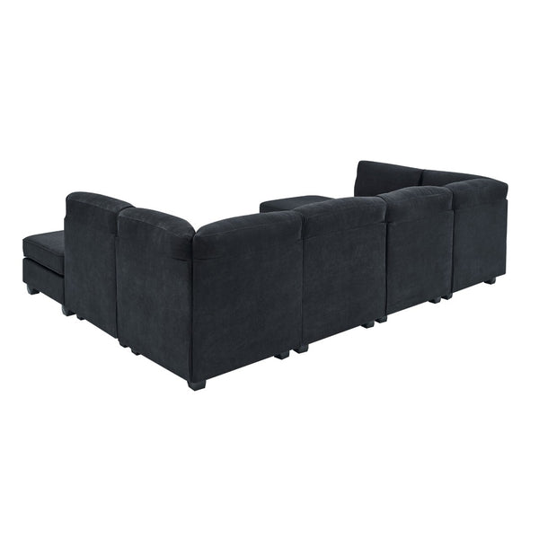 English Elm Polyester Upholstered Modular Sectional Sofa with Removable Cushions for Living Room B2748S00219