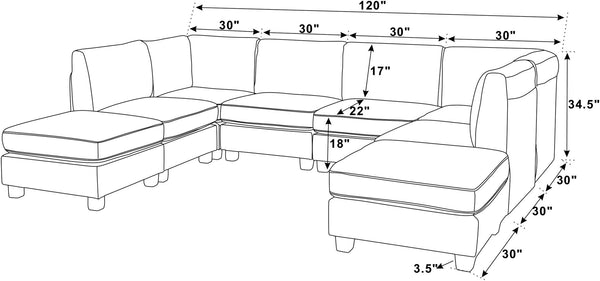 English Elm Polyester Upholstered Modular Sectional Sofa with Removable Cushions for Living Room B2748S00219