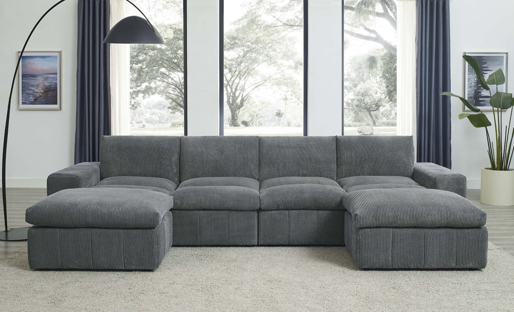 English Elm Corduroy Upholstered Sectional Sofa with Matching Ottomans for Modern Living Rooms B2748S00220
