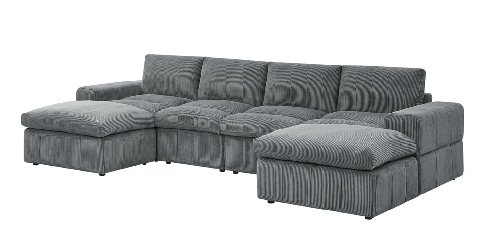 English Elm Corduroy Upholstered Sectional Sofa with Matching Ottomans for Modern Living Rooms B2748S00220