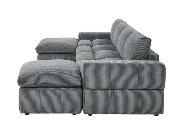 English Elm Corduroy Upholstered Sectional Sofa with Matching Ottomans for Modern Living Rooms B2748S00220
