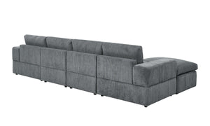 English Elm Corduroy Upholstered Sectional Sofa with Matching Ottomans for Modern Living Rooms B2748S00220