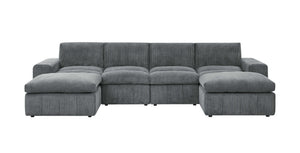 English Elm Corduroy Upholstered Sectional Sofa with Matching Ottomans for Modern Living Rooms B2748S00220