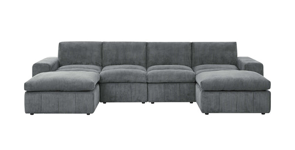 English Elm Corduroy Upholstered Sectional Sofa with Matching Ottomans for Modern Living Rooms B2748S00220