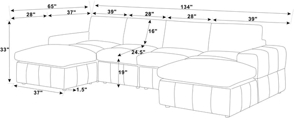 English Elm Corduroy Upholstered Sectional Sofa with Matching Ottomans for Modern Living Rooms B2748S00220