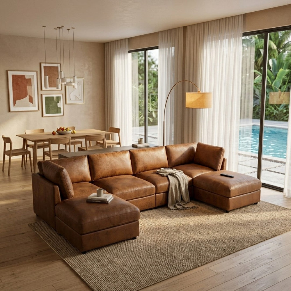 English Elm Faux Leather Modular Sectional Sofa Tailored for Flexible Living Room Arrangements B2748S00221