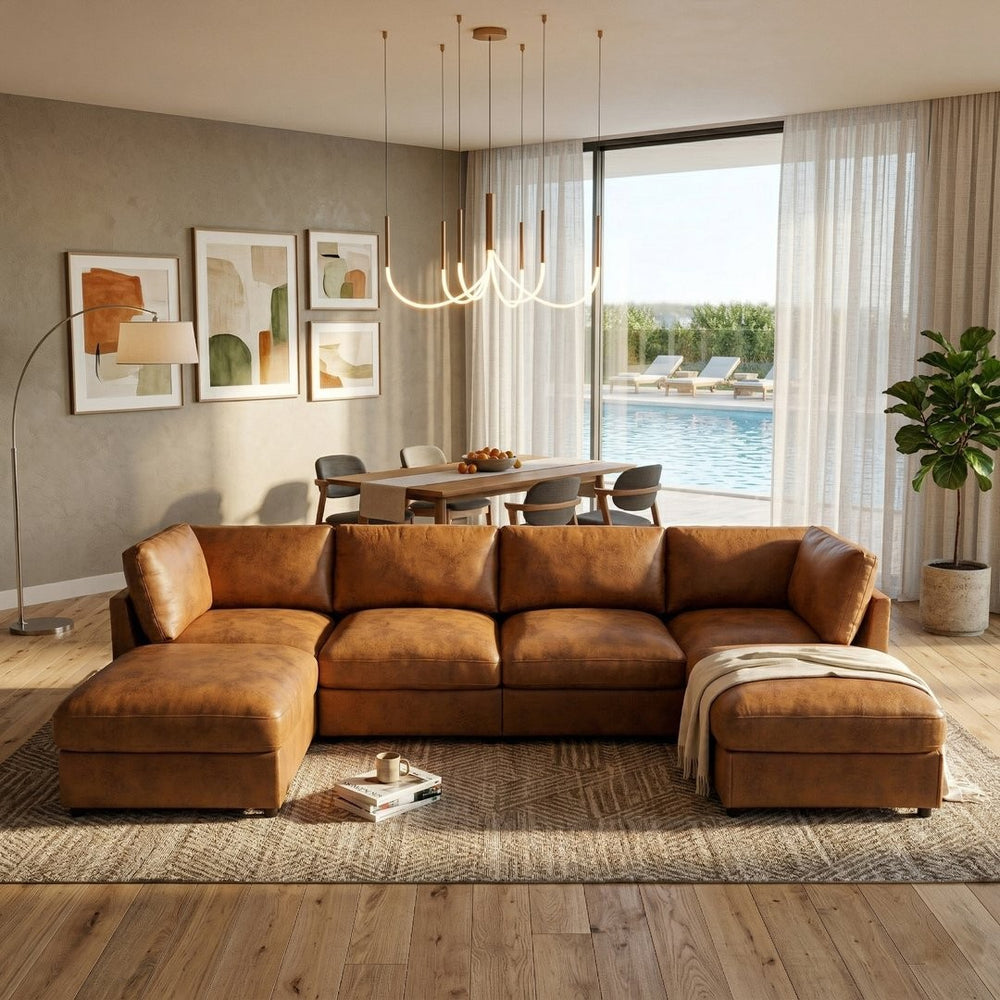 English Elm Faux Leather Modular Sectional Sofa Tailored for Flexible Living Room Arrangements B2748S00221