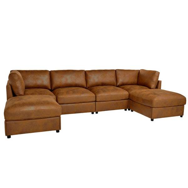 English Elm Faux Leather Modular Sectional Sofa Tailored for Flexible Living Room Arrangements B2748S00221