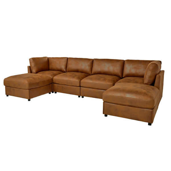 English Elm Faux Leather Modular Sectional Sofa Tailored for Flexible Living Room Arrangements B2748S00221