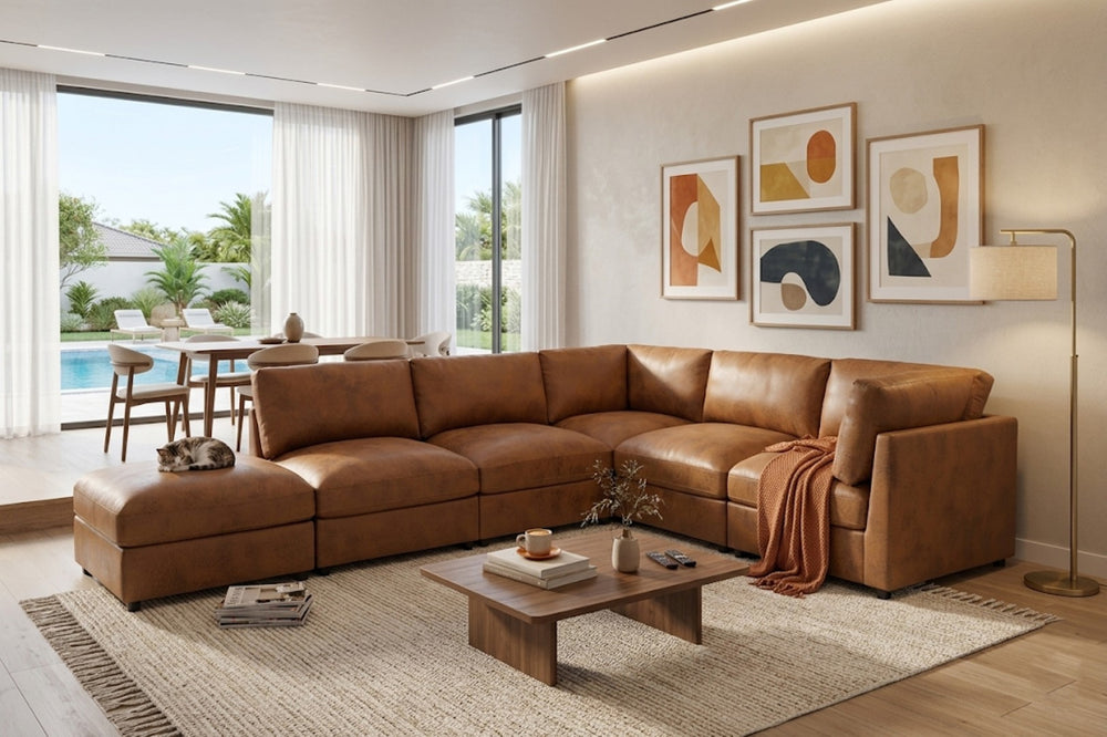 English Elm Faux Leather Modular Sectional Sofa Configurable Living Room Seating Easy Clean B2748S00222
