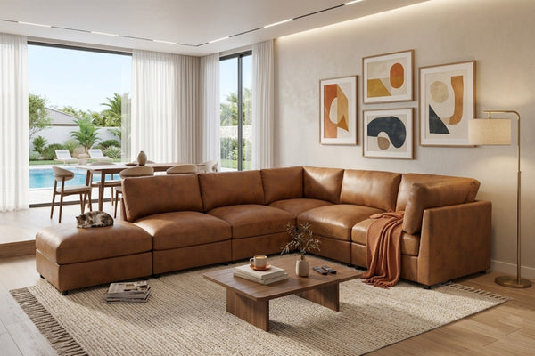 English Elm Faux Leather Modular Sectional Sofa Configurable Living Room Seating Easy Clean B2748S00222