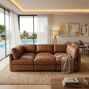 English Elm Faux Leather Modular Sectional Sofa Configurable Living Room Seating Easy Clean B2748S00222