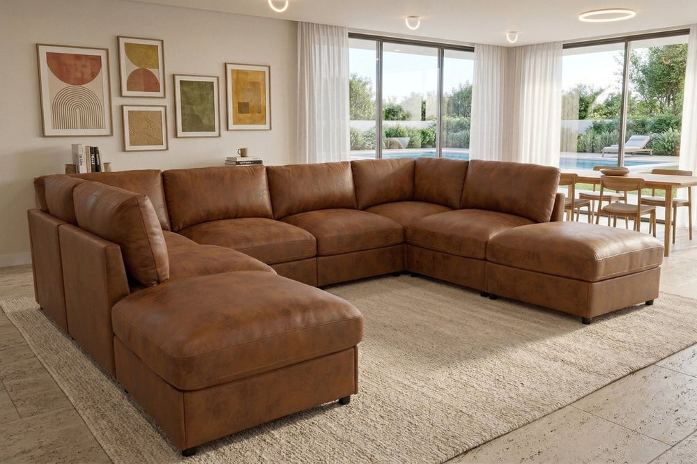 English Elm Faux Leather Modular Sectional Sofa Contemporary L-shaped Living Room Seating B2748S00223