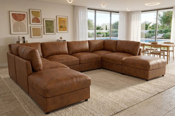 English Elm Faux Leather Modular Sectional Sofa Contemporary L-shaped Living Room Seating B2748S00223