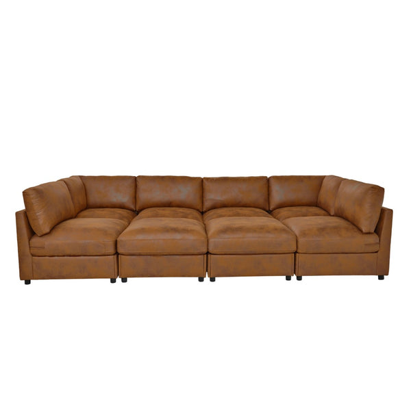 English Elm Faux Leather Modular Sectional Sofa Contemporary L-shaped Living Room Seating B2748S00223