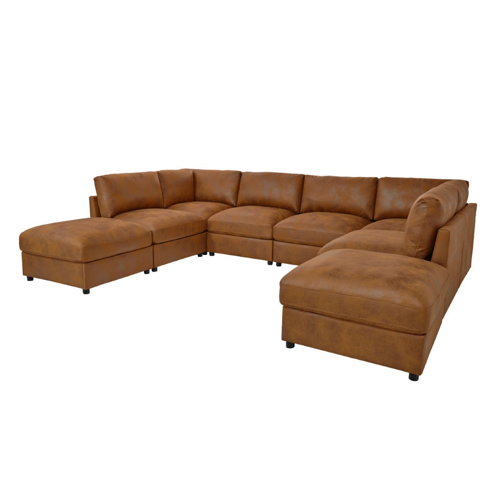 English Elm Faux Leather Modular Sectional Sofa Contemporary L-shaped Living Room Seating B2748S00223