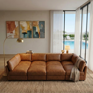 English Elm Faux Leather Modular Sectional Sofa Contemporary L-shaped Living Room Seating B2748S00223