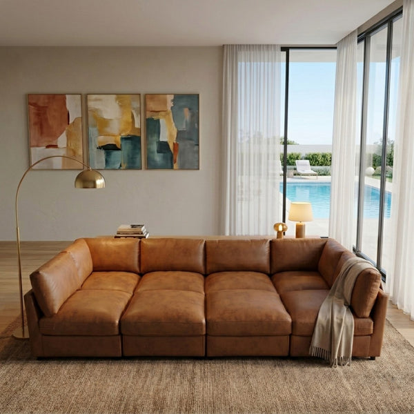 English Elm Faux Leather Modular Sectional Sofa Contemporary L-shaped Living Room Seating B2748S00223
