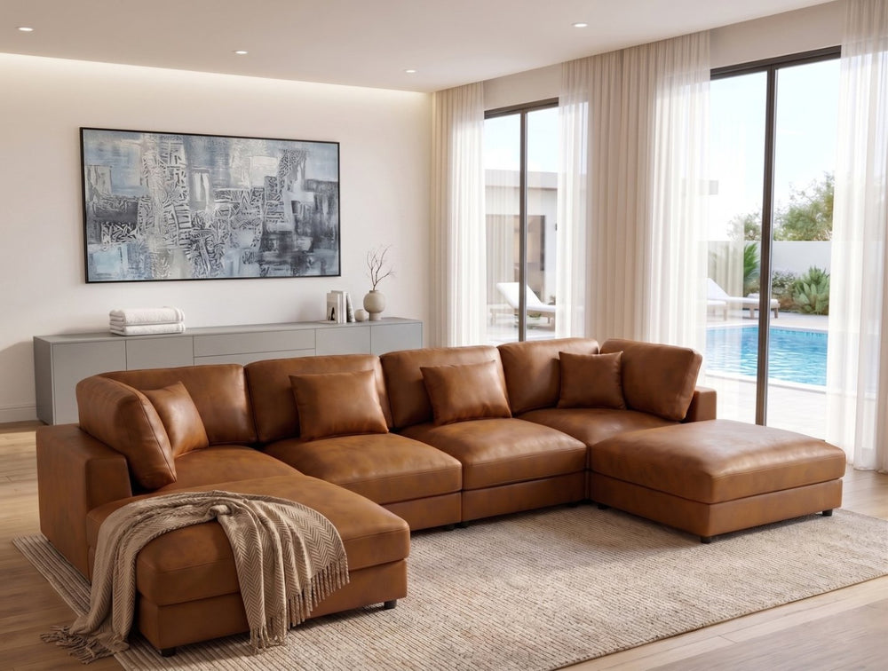 English Elm Faux Leather Modular Sectional Sofa Configurable Contemporary Living Room Seating B2748S00224