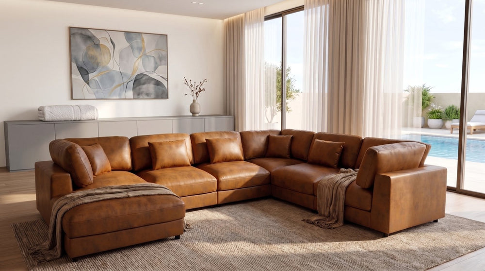 English Elm Faux Leather Modular Sectional Sofa with Removable Cushions for Modern Living B2748S00225