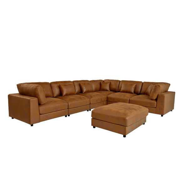 English Elm Faux Leather Modular Sectional Sofa with Removable Cushions for Modern Living B2748S00225