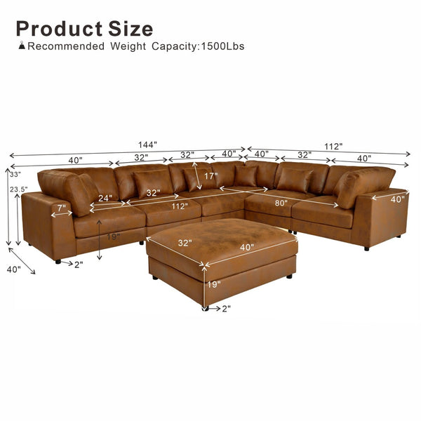 English Elm Faux Leather Modular Sectional Sofa with Removable Cushions for Modern Living B2748S00225