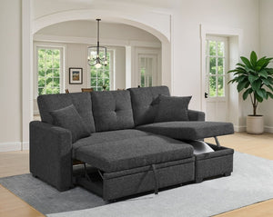 English Elm 76.5 Inch Linen Blend Sleeper Sectional with Tufted Cushions and Reversible Chaise Storage B2748S00226