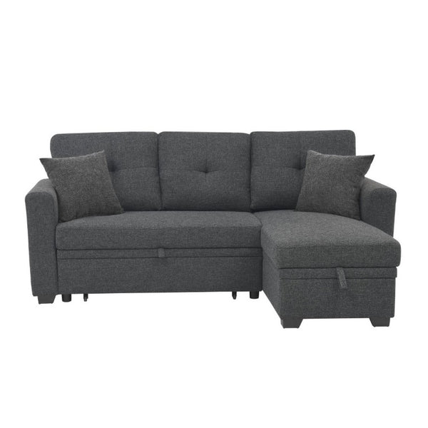 English Elm 76.5 Inch Linen Blend Sleeper Sectional with Tufted Cushions and Reversible Chaise Storage B2748S00226