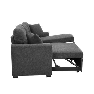 English Elm 76.5 Inch Linen Blend Sleeper Sectional with Tufted Cushions and Reversible Chaise Storage B2748S00226