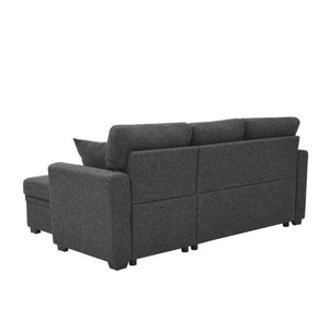 English Elm 76.5 Inch Linen Blend Sleeper Sectional with Tufted Cushions and Reversible Chaise Storage B2748S00226