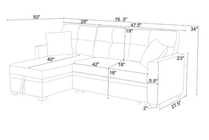 English Elm 76.5 Inch Linen Blend Sleeper Sectional with Tufted Cushions and Reversible Chaise Storage B2748S00226