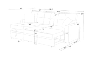English Elm 76.5 Inch Linen Blend Sleeper Sectional with Tufted Cushions and Reversible Chaise Storage B2748S00226