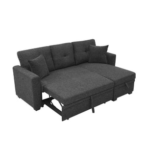 English Elm 76.5 Inch Linen Blend Sleeper Sectional with Tufted Cushions and Reversible Chaise Storage B2748S00226