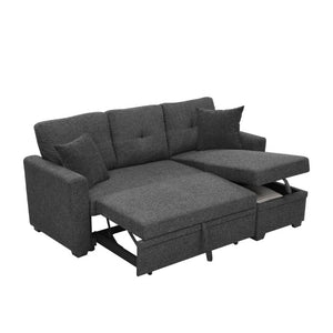 English Elm 76.5 Inch Linen Blend Sleeper Sectional with Tufted Cushions and Reversible Chaise Storage B2748S00226