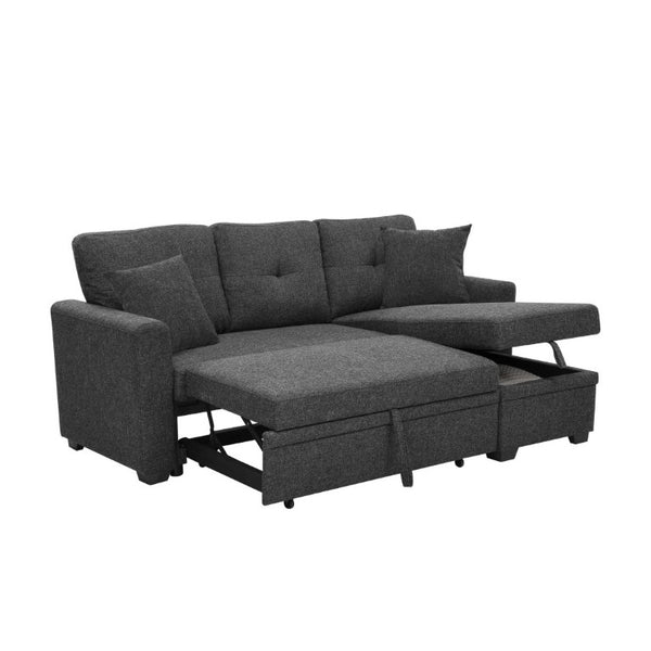 English Elm 76.5 Inch Linen Blend Sleeper Sectional with Tufted Cushions and Reversible Chaise Storage B2748S00226