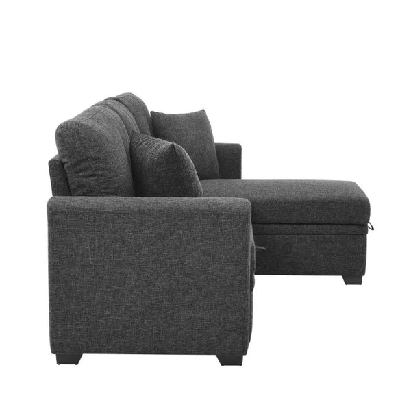 English Elm 76.5 Inch Linen Blend Sleeper Sectional with Tufted Cushions and Reversible Chaise Storage B2748S00226