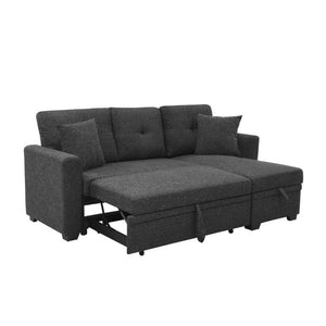 English Elm 76.5 Inch Linen Blend Sleeper Sectional with Tufted Cushions and Reversible Chaise Storage B2748S00226