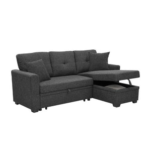 English Elm 76.5 Inch Linen Blend Sleeper Sectional with Tufted Cushions and Reversible Chaise Storage B2748S00226