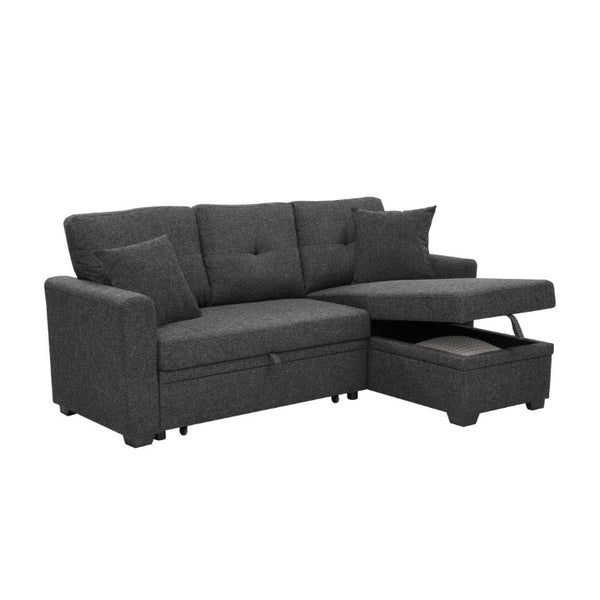 English Elm 76.5 Inch Linen Blend Sleeper Sectional with Tufted Cushions and Reversible Chaise Storage B2748S00226