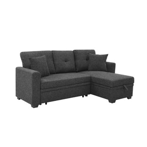 English Elm 76.5 Inch Linen Blend Sleeper Sectional with Tufted Cushions and Reversible Chaise Storage B2748S00226