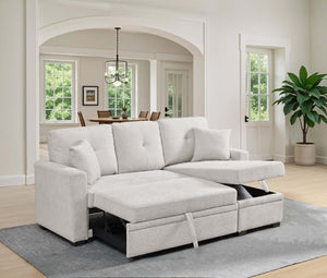 English Elm 76.5 Inch Tufted Linen Blend Sleeper Sectional with Reversible Chaise and Hidden Storage B2748S00227